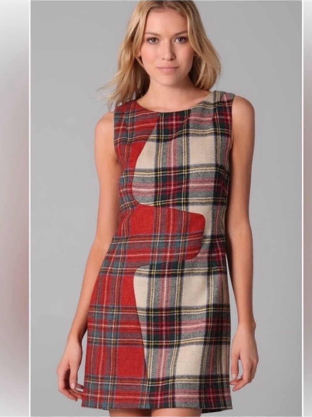 rag & bone Red and Cream Plaid Sleeveless Shift Dress
